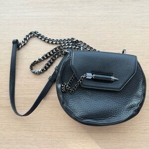 Mackage | Wilma Crossbody Purse | Pebbled Black Leather | Arrow Chain Closure